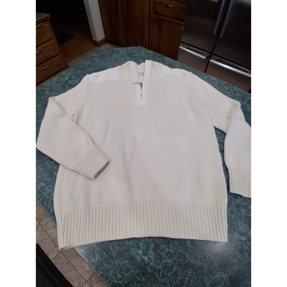 Driza-Bone Sassafras Sweater Men's XXL Cream Pullover 1/4 Zip Shoulder Patches